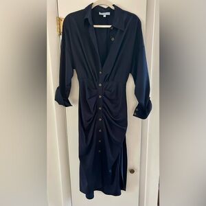 Antonio Melani Button Up point Collar Navy Long Sleeve Dress size 6